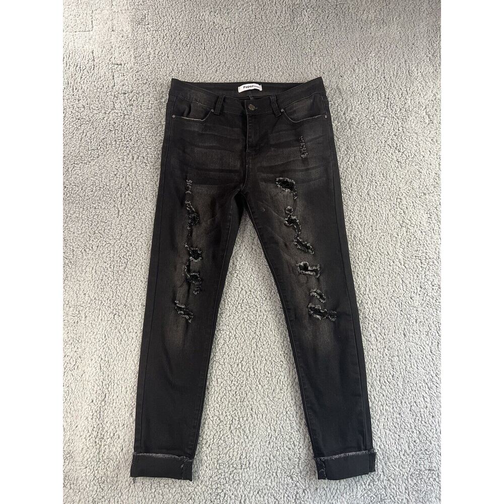 Juniors 9 Distressed Skinny Jeans‎ Ripped Black Denim Cuffed Hem Pants